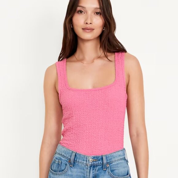 Tops - Square-Neck Pink Women's Textured Tank Top NWT Size Large